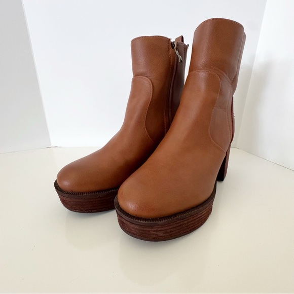 House Of Harlow 1960 Festival Boots Platform Tall Block Heel Boho 8 Cognac - Picture 2 of 9
